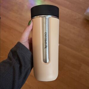 Nespresso Cream Travel Tumbler with Black Lid